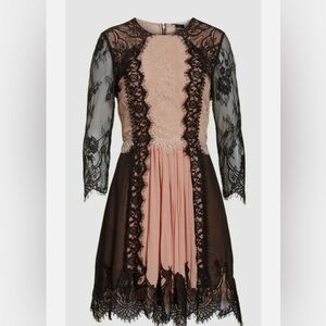 Alice + Olivia Black and Tan Lace Midi Dress
